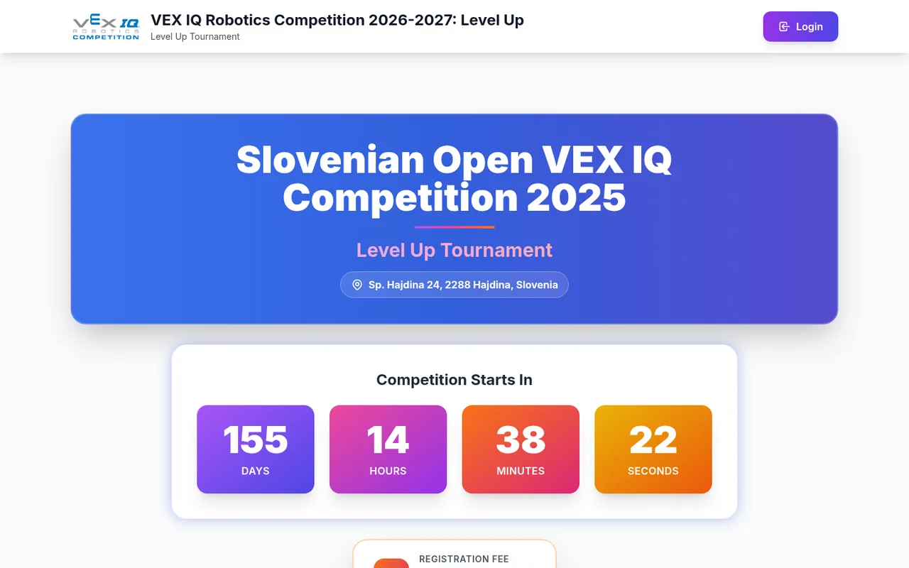 Prijavna stran tekmovanja Slovenian Open VEX IQ Competition